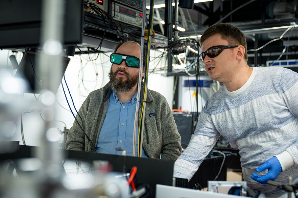 ISTA physicists explain the exceptional energy-harvesting efficiency of perovskites. Assistant Professor Zhanybek Alpichshev and postdoc Dmytro Rak.