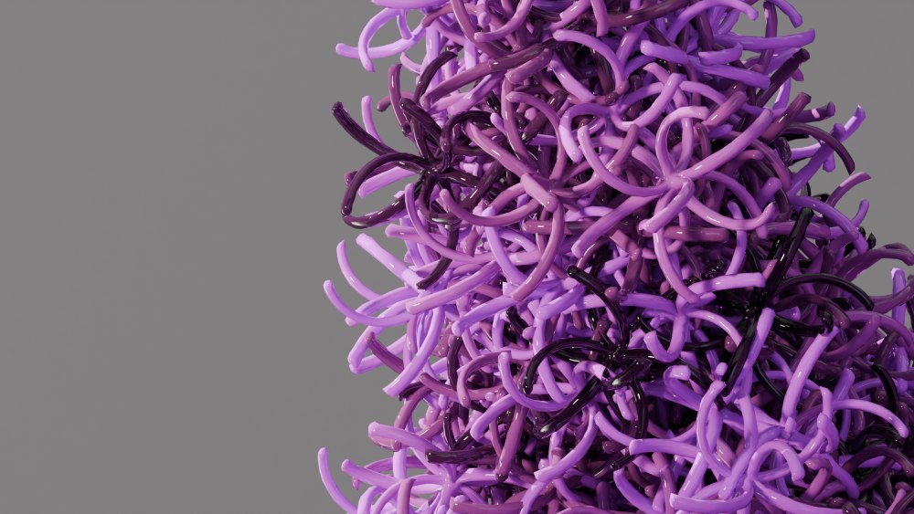 Close-up of simulated sand with “dodecafang”-shaped grains.