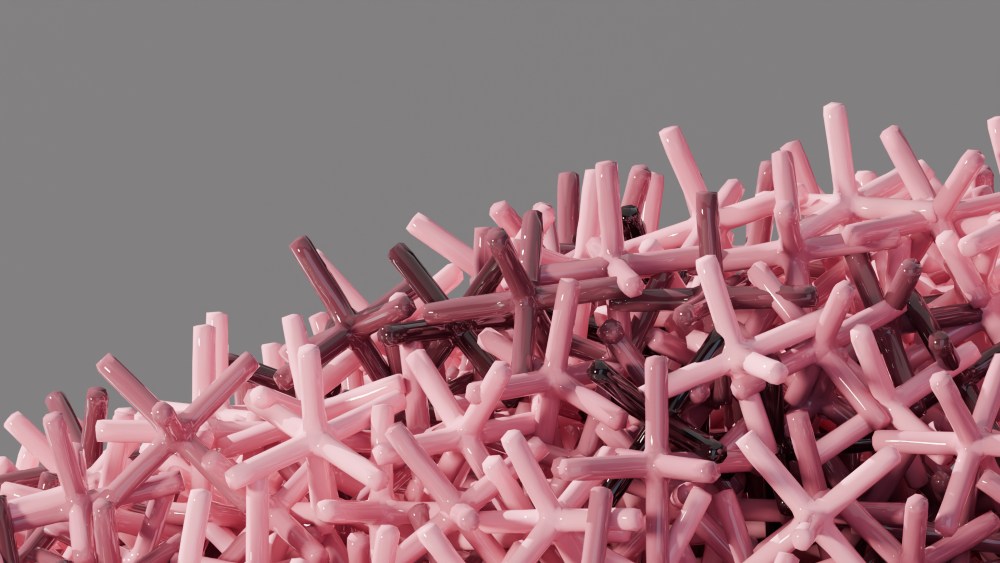 Close-up of simulated sand with “hexapod”-shaped grains.